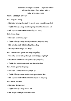 Đề cương Cuối kì 1 GDCD 9 Kết nối tri thức (có lời giải)