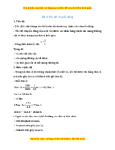 Lý thuyết Khoa học tự nhiên 7 Chân trời sáng tạo Bài 8: Tốc độ chuyển động