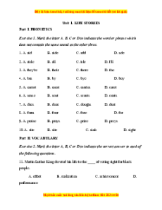 Bài tập trắc nghiệm Tiếng Anh 12 chương trình thí điểm