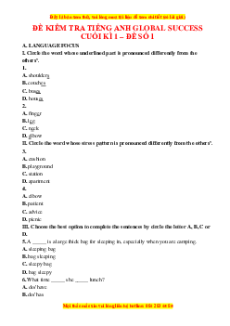 Bộ 24 đề thi cuối kì 1 Tiếng Anh 6 Global success có đáp án