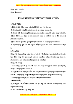 Giáo án Phép cộng. Phép trừ phân số Toán 6 Cánh diều