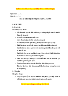 Giáo án Miễn dịch ở động vật và người Sinh học 11 Chân trời sáng tạo