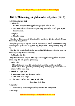 Giáo án Bài 1 Tin học lớp 4 Kết nối tri thức: Phần cứng và phần mềm máy tính
