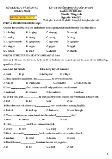 Đề thi vào 10 Tiếng Anh Tỉnh Quảng Ngãi năm 2023-2024
