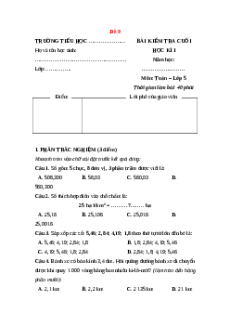 Đề thi Cuối kì 1 Toán lớp 5 Kết nối tri thức (Đề 9)