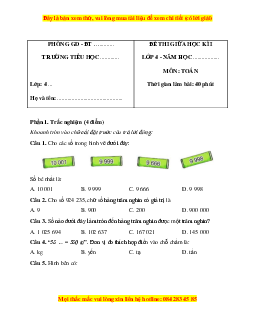 Đề thi giữa kì 1 Toán lớp 4 Cánh diều (đề 2)