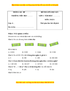 Đề thi giữa kì 1 Toán lớp 4 Cánh diều (đề 2)