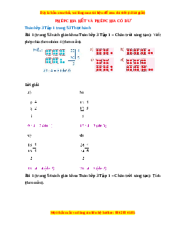 Giải Sgk Toán lớp 3 Bài 33: Phép chia hết và phép chia có dư (Chân trời sáng tạo)