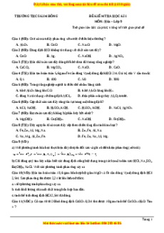 Đề thi cuối kì 1 Hóa học 9 trường THCS Kim Đồng