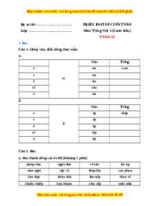 Bài tập cuối tuần Tiếng việt lớp 1 Tuần 10 Cánh diều (có lời giải)