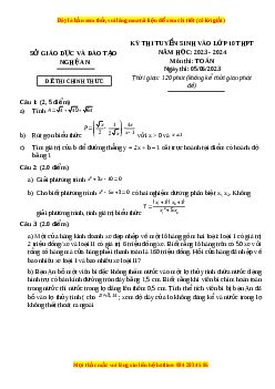 Đề thi vào 10 Toán Tỉnh Nghệ An năm 2023-2024