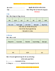 Bài tập cuối tuần Tiếng việt lớp 1 Tuần 20 Chân trời sáng tạo (có lời giải)