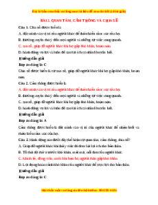 Trắc nghiệm GDCD 7 Bài 2 Kết nối tri thức: Quan tâm, cảm thông và chia sẻ