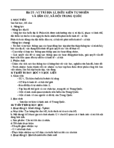 Giáo án Bài 25 Địa lí 11 Cánh diều: Vị trí địa lí, điều kiện tự nhiên và dân cư, xã hội Trung Quốc