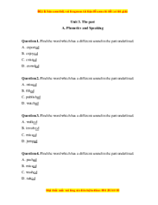 Trắc nghiệm Unit 3: The past Tiếng Anh 7 Chân trời sáng tạo