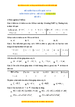 Đề thi giữa kì 2 Toán 11 Cánh diều (Đề 1)