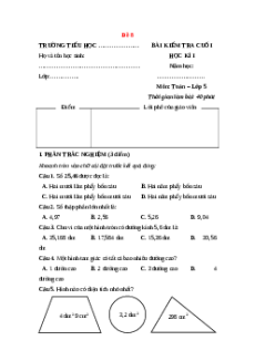 Đề thi Cuối kì 1 Toán lớp 5 Kết nối tri thức (Đề 8)