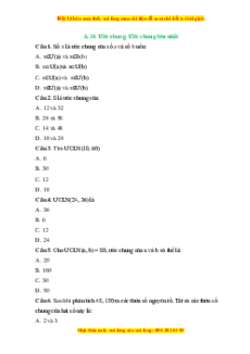 Trắc nghiệm Ước chung. Ước chung lớn nhất Toán 6 Chân trời sáng tạo
