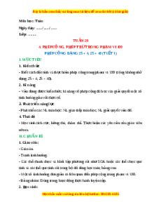 Giáo án Phép cộng dạng 25 + 4, 25 + 40 Toán lớp 1 Cánh diều