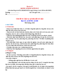 Giáo án Bài 24 Khoa học tự nhiên 9 Cánh Diều (2024): Acetic acid