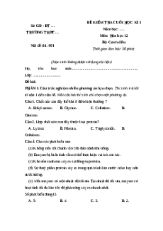 Đề thi Cuối kì 1 Hóa học 12 Cánh diều 2024 (Đề 1)