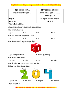 Đề thi cuối kì 1 Toán lớp 1 Chân trời sáng tạo (Đề 5)