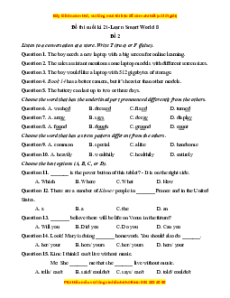 Đề thi cuối kì 2 Tiếng Anh 8 ilearn smart world (Đề 2 kèm file nghe)