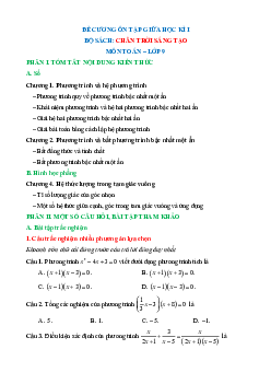 Đề cương ôn tập Giữa kì 1 Toán 9 Chân trời sáng tạo