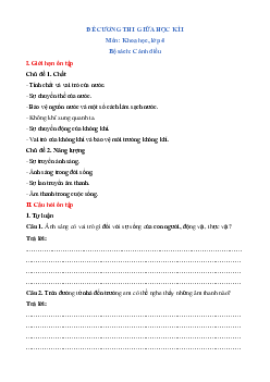 Đề cương ôn tập giữa kì 1 Khoa học lớp 4 Cánh diều