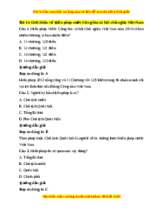Trắc nghiệm Bài 14: Giới thiệu về Hiến pháp nước Cộng hòa xã hội chủ nghĩa Việt Nam