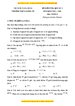 Đề thi cuối kì 1 Toán 6 Kết nối tri thức trường THCS Giảng Võ - Quận Ba Đình - TP Hà Nội