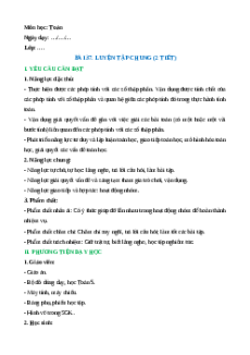 Giáo án Bài 37: Luyện tập chung Toán lớp 5 Cánh diều