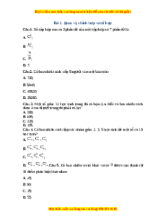 Trắc nghiệm Hoán vị, chỉnh hợp và tổ hợp Toán 10 Chân trời sáng tạo