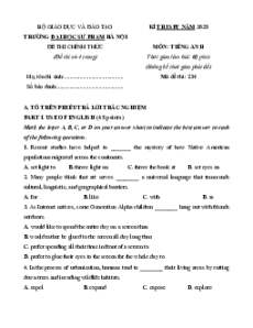 Đề thi Tiếng anh ĐGNL Đại học Sư phạm Hà Nội (các năm)