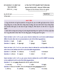 Đề thi thử tốt nghiệp Tiếng Anh Sở GD ĐT Thái Nguyên năm 2024