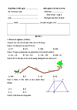 Bộ 3 đề thi khảo sát chất lượng đầu năm Toán 3 năm 2025 (có đáp án)