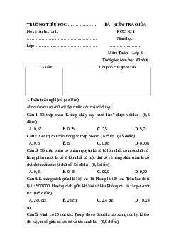 Đề thi giữa kì 1 Toán lớp 5 Cánh diều (Đề 7)