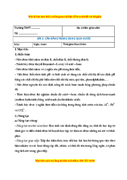 Giáo án Cân bằng trong dung dịch nước Hóa học 11 Kết nối tri thức