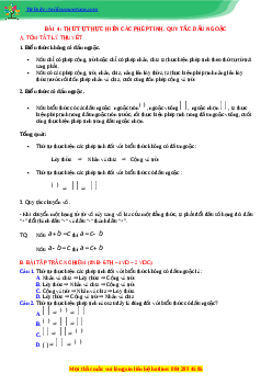 Chuyên đề Thứ tự thực hiện các phép tính. Quy tắc dấu ngoặc Toán 7 Cánh diều