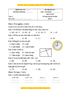 Đề thi cuối kì 1 Toán lớp 3 Cánh diều - Đề 7