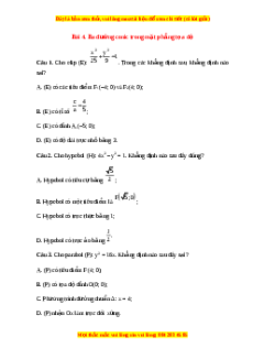 Trắc nghiệm Ba đường conic trong mặt phẳng tọa độ Toán 10 Chân trời sáng tạo