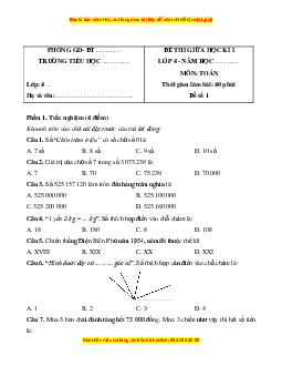 Đề thi giữa kì 1 Toán lớp 4 Cánh diều (đề 1)