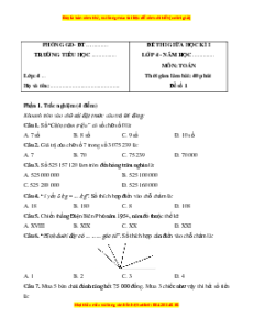 Đề thi giữa kì 1 Toán lớp 4 Cánh diều (đề 1)