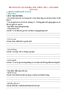 Đề cương ôn tập Cuối kì 2 Tiếng Việt lớp 3 Chân trời sáng tạo