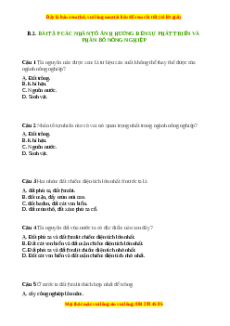 Trắc nghiệm Bài 7 Địa lí 9: Các nhân tố ảnh hưởng đến sự phát triển và phân bố nông nghiệp