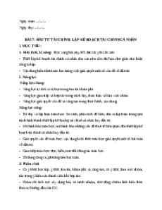 Giáo án chuyên đề Đầu tư tài chính. Lập kế hoạch tài chính cá nhân Toán 12 Kết nối tri thức