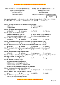 Đề thi thử tốt nghiệp Hóa học trường THPT Chuyên Hạ Long - Quảng Ninh lần 1 năm 2024