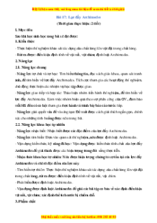 Giáo án Bài 17: Lực đẩy Archimedes Vật lí 8 Kết nối tri thức