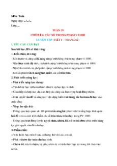 Giáo án Luyện tập (Trang 62) Toán lớp 2 Cánh diều