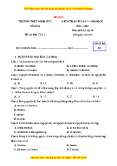 Đề thi giữa kì 1 Hóa học 10 Cánh diều (đề 8)